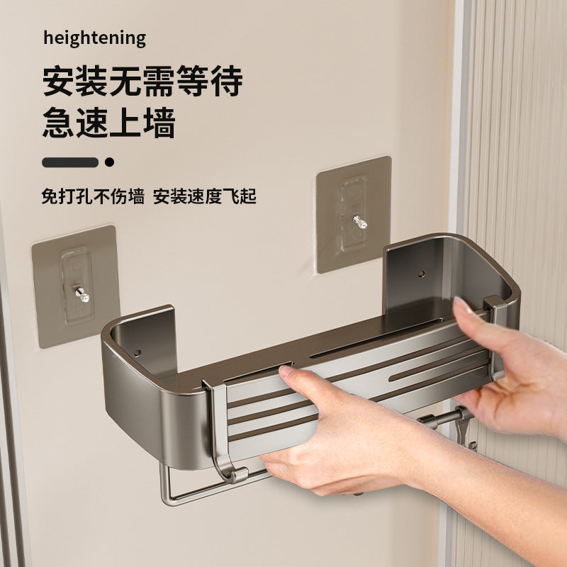 Bathroom shelf - rectangular, punch-free, wall-mounted, household toilet organizer, space aluminum, thickened storage rack