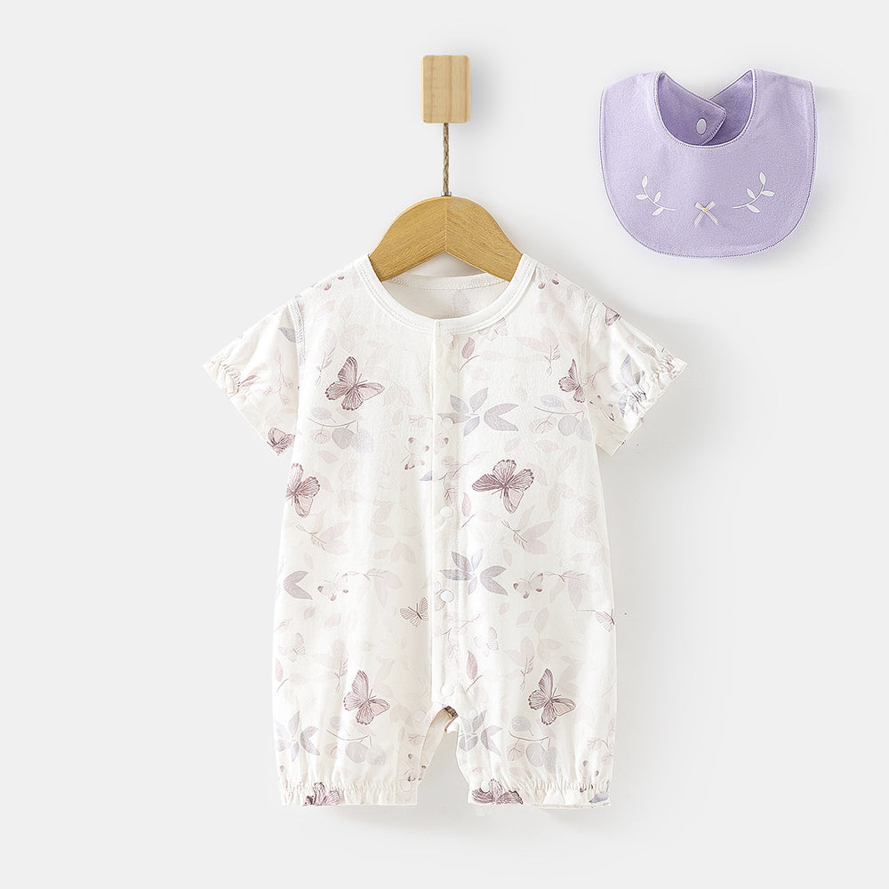 Babibele baby short-sleeve romper - lightweight summer bodysuit for infants & toddlers - perfect for air conditioning - includes bib!