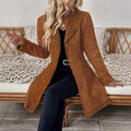 European and american retro style women's jacket - notch lapel, suede & lambswool patchwork, single-breasted, cinched waist, mid-length women's coat