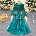 Palace style classyprinting lantern sleeve dress women's spring strap stereo flower pleated super fairy long skirt