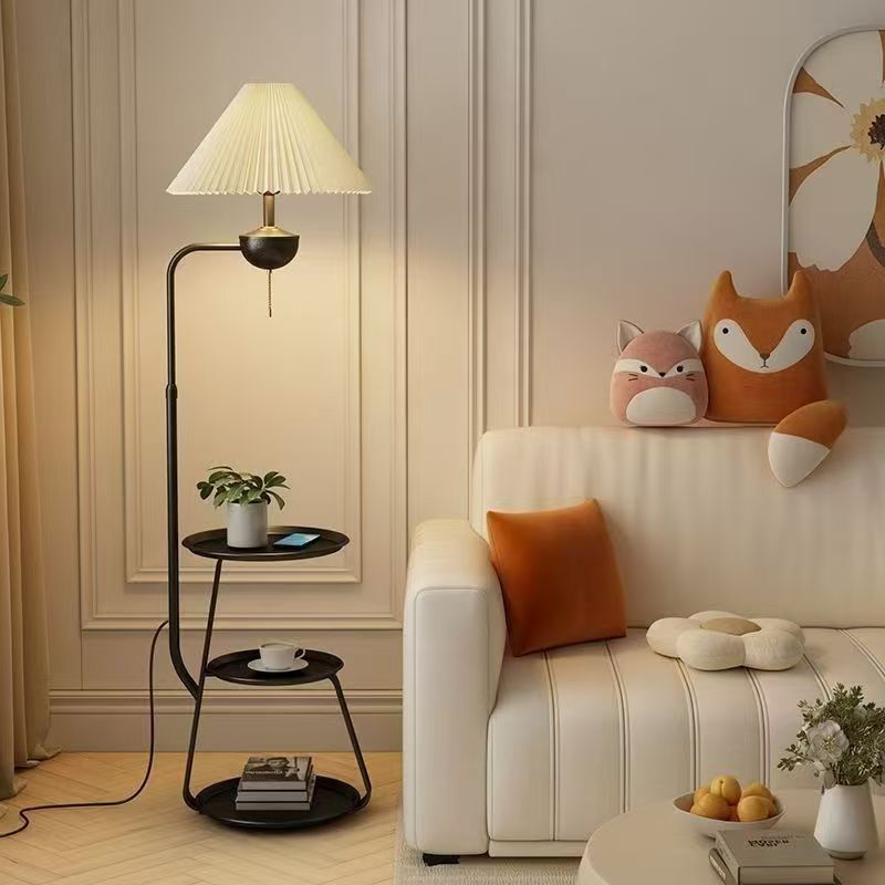 Scandinavianaccessible luxury cream style floor lamp living room sofa storage ornament bedroom bedside table all-in-one vertical lamp pull cord
