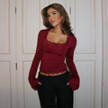 spring/summer new arrivals: european and american style women's fashion - elegant, sexy, versatile, slim-fit lace trim long sleeve top