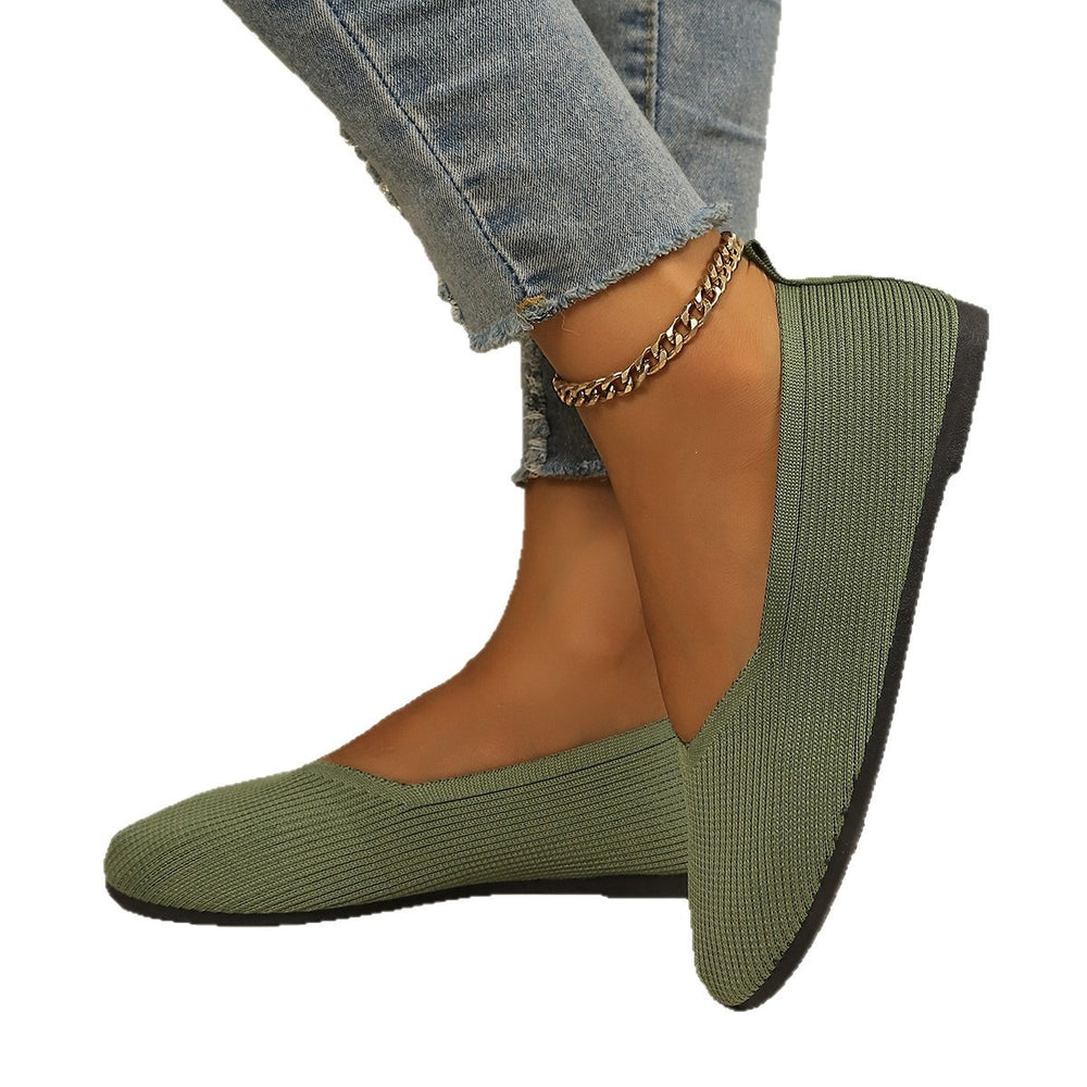 summer new arrival: plus size women's casual comfort pointed toe flyknit slip-on flats - wholesale