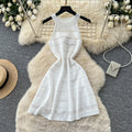 K-stylestripescut out sleeveless knittingdress women's summerhigh waist a-line skirtwork clothingclassyelegant skirt
