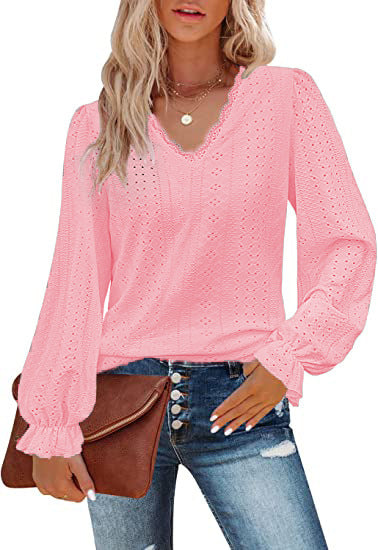 new women's fashion cross-border european and american v-neck t-shirt with cutout detail, casual ruched sleeve top blouse