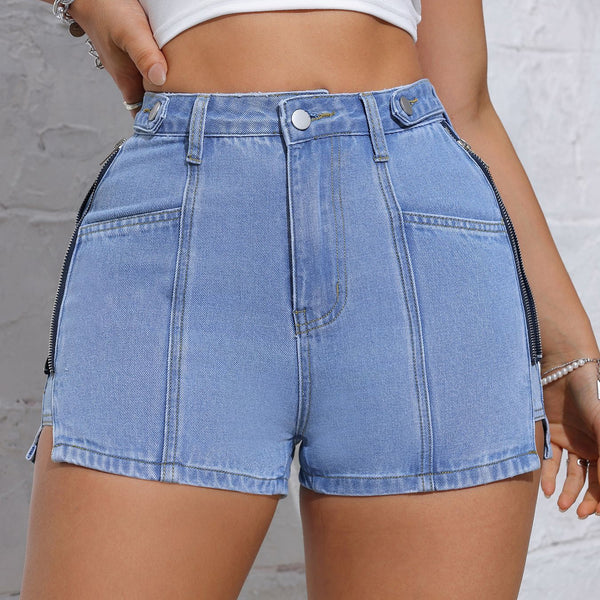 denim shorts women's summer 2025 wide-leg pants European and American straight high-waisted thin hot pants retro style
