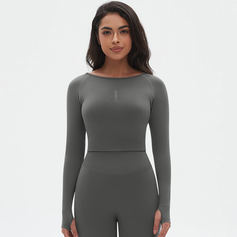 European and american new seamless yoga wear tight-fitting long-sleeve t-shirt breathable sweat-wicking running training fitness top