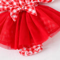 Infant short-sleeve bodysuit with red and white plaid mesh tutu skirt - baby girl's first birthday dress, princess style, ready to ship