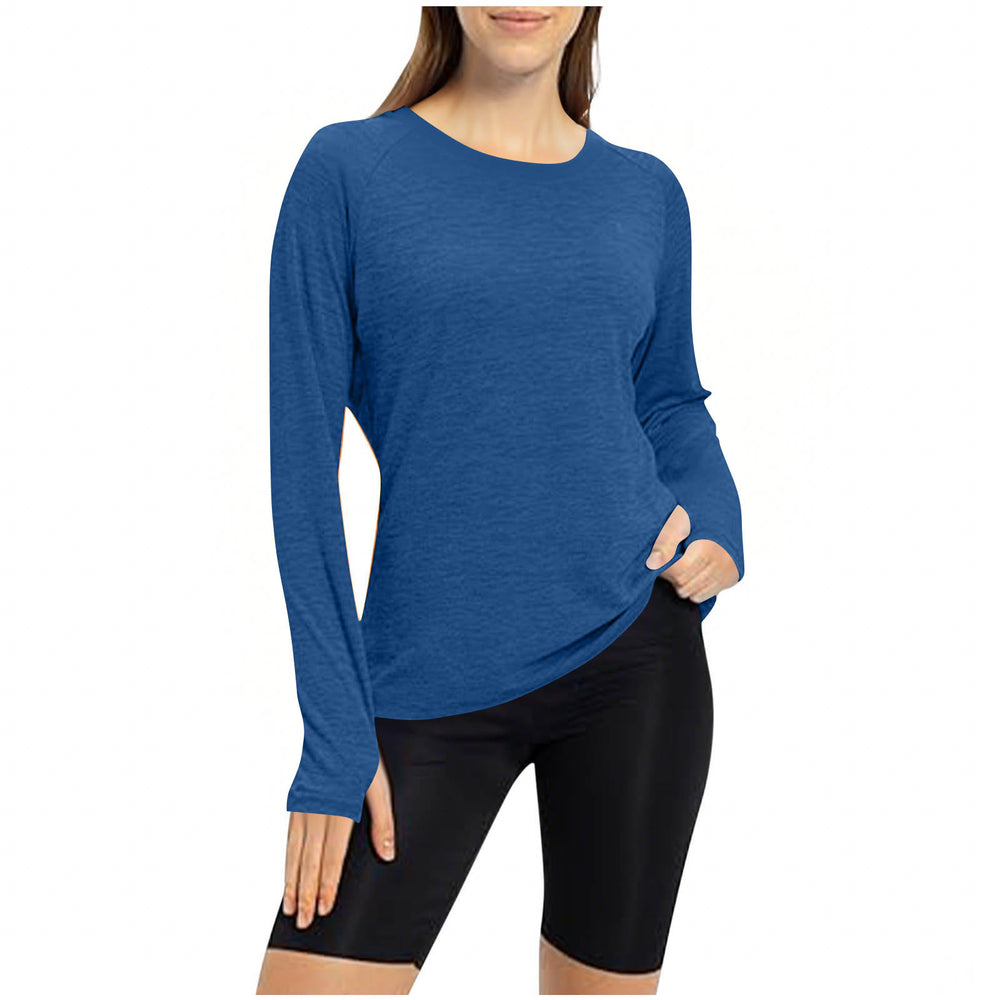 cross-border round neck finger sleeve yoga long sleeve training running sports top t-shirt for women