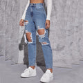 Personalizedjeans women's hot-selling exportfashion worn-out straight-leg pants fashioncasual ripped washed jeans