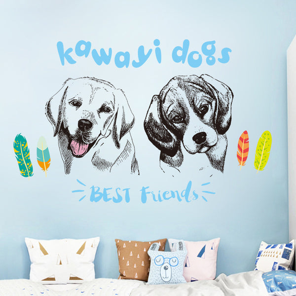 Cartoon animal wall sticker cute dog wall bedside wall decoration dog sticker self-adhesive sticker XL7228
