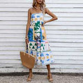 cross-border e-commerce european and american women's clothing: new summer collection - graffiti print, high-waisted cami dress with vacation vibes