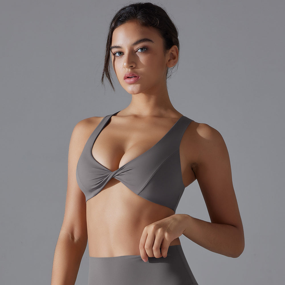 New arrivalpure color double-sided nylon sexy low-cut back sports intimates tight high elastic fitness yoga wear bra for women