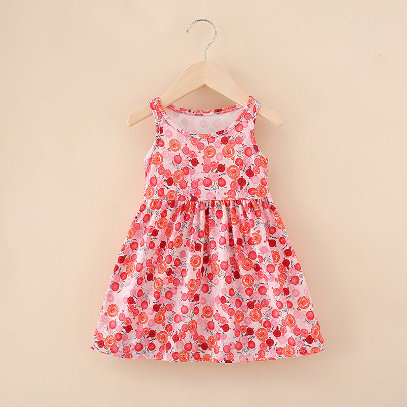 new milk silk printed sleeveless dress for toddlers and young children - country style floral tank dress for girls