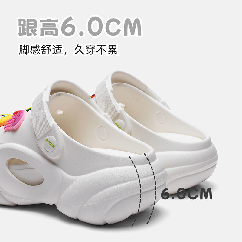 Spongebob squarepants thick sole stomp on shit feeling crocs women's summernew arrivaloutwearnon-slip deodorizing filtertoe heightening beach shoes
