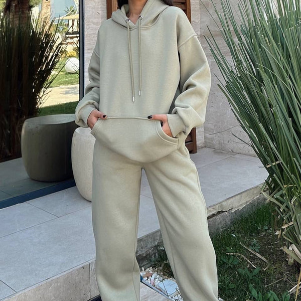 Fashion Foreign Trade  Women's Casual Long Sleeve Hooded Sweater Pants Set Street Style Women's Suit