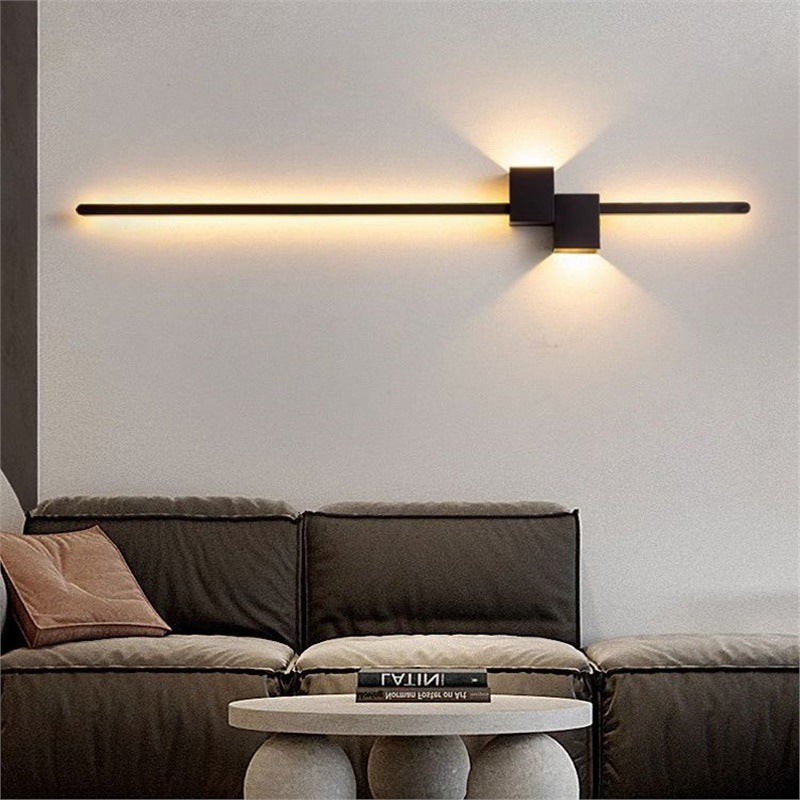 Wall lamp bench living room background wall grids modern casualnormcoreaccessible luxury one-shaped bedroom aisle bedside lamp