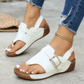 wedge heel stitching open toe beach sandals european size exportplus sizethick sole belt buckle flip-flops for women