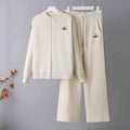 cross-border autumn/winter new arrival: casual crewneck long sleeve zip-up knit top + drawstring pants two-piece set