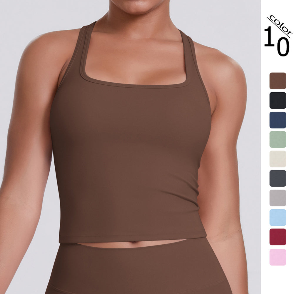 New women's solid color racerback tank top - brushed fabric, quick-dry, compression fit for running, fitness, and yoga