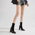 Plus size high heels short boots 2025 fall and winter new arrivalboots women's suede slim short boots square toe thick heel