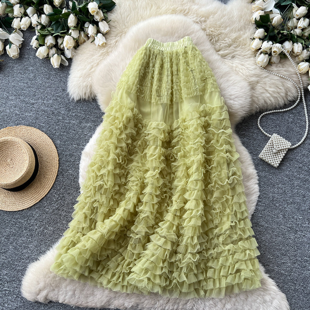 K-style high waist a-line sweet skirt women's multi-layer cake skirt slimming look tutu skirt work clothingsweet mid-length skirt