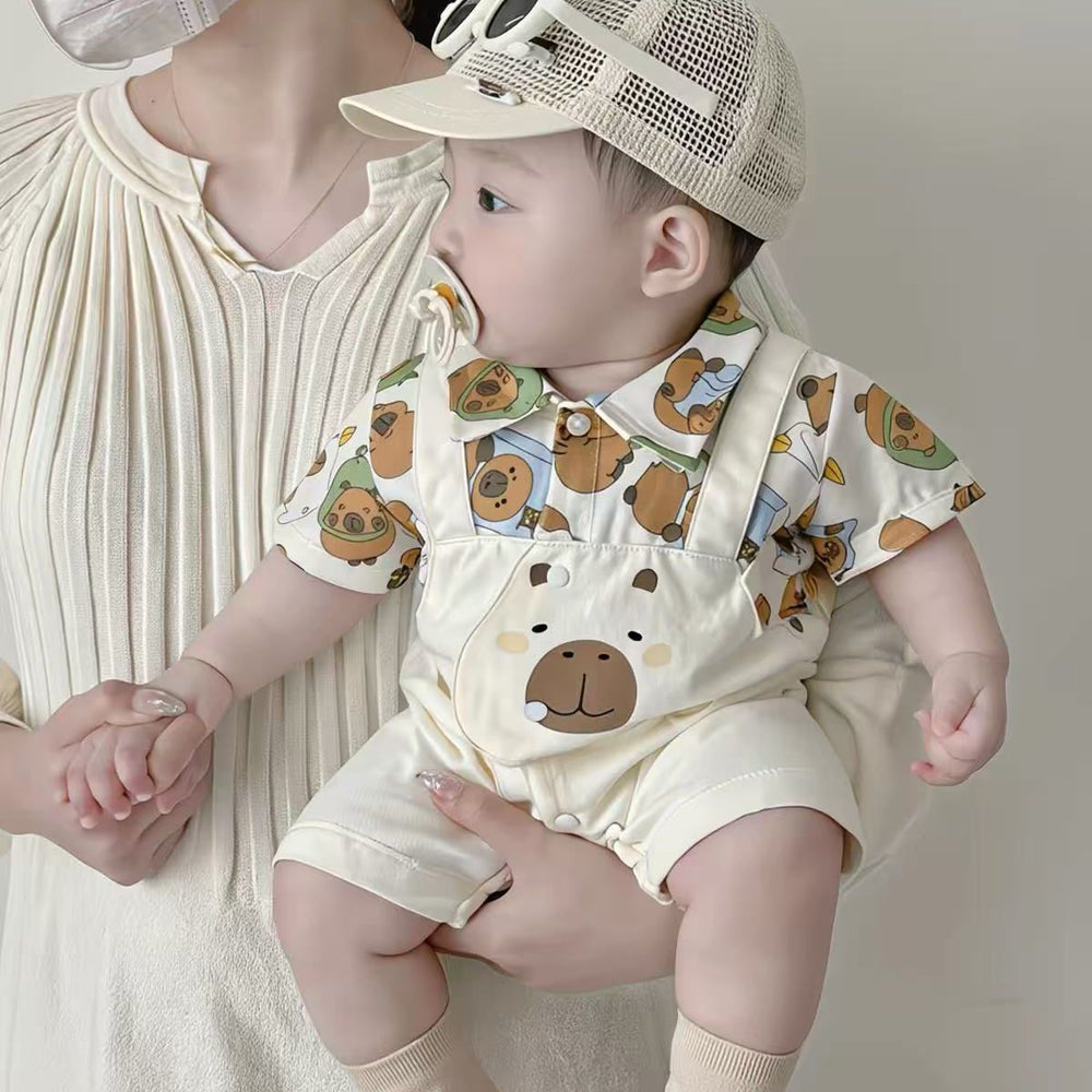 Summer romper short sleeve cartoon onesie baby clothes summer thin polo shirt newborn boy