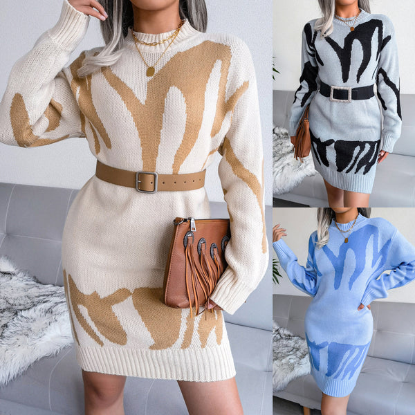 Y2K style real shot European, American autumn and winter geometric pattern sweater skirt knitted dress, independent station  women's clothing
