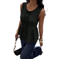 summer new arrival: sleeveless tank top with bow detail, cinched waist, slimming fit, and ruffle hem – a flattering and chic top