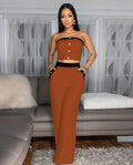 Amazon fashionsexy color matching chest wrap decorative buttons straight-leg high waist wide-leg women's pants suit