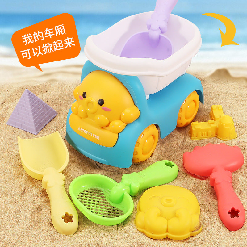 Kids' beach toy set: sand digging, sand play, water fun, sand timer, large shovel, durable beach bucket, and small tools