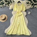 French chic knitted dress - women's summer single-breasted pleated design, elegant, unique, and sophisticated maxi dress