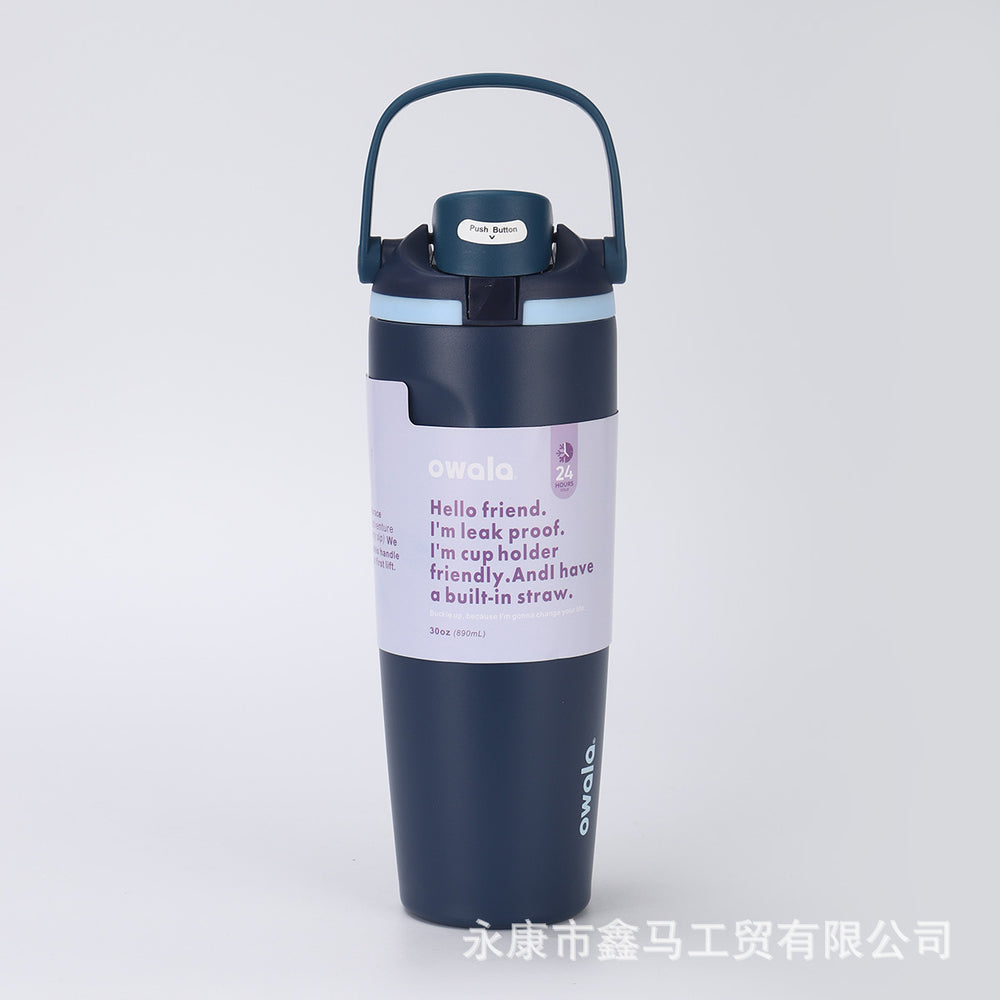 New arrival high-looking owala fruit cup outdoor portable satchel car cup 304 stainless steel straw thermos cup
