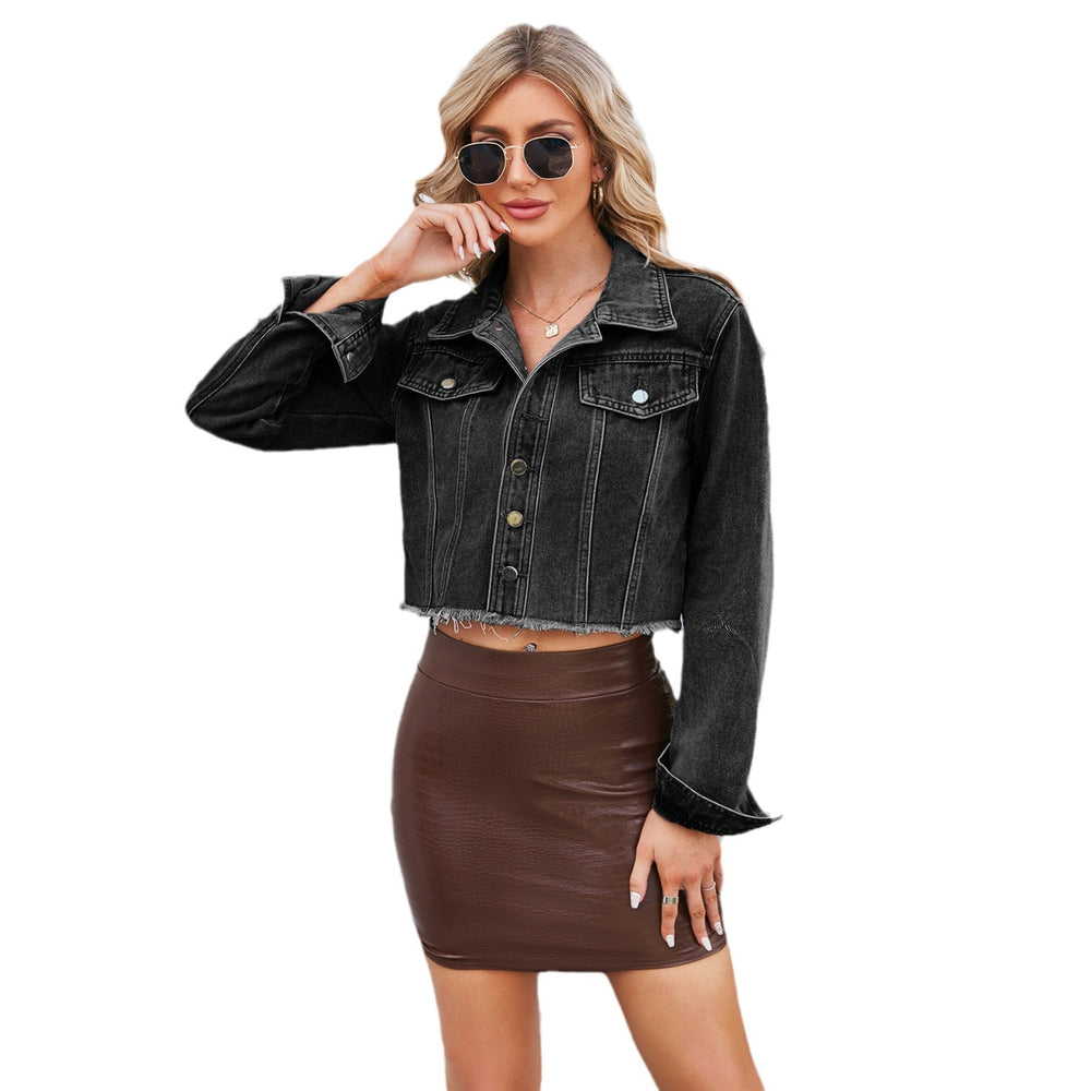 Wishfashion cross-border trade  new arrival washed short silm denim long sleevesoutweartops women