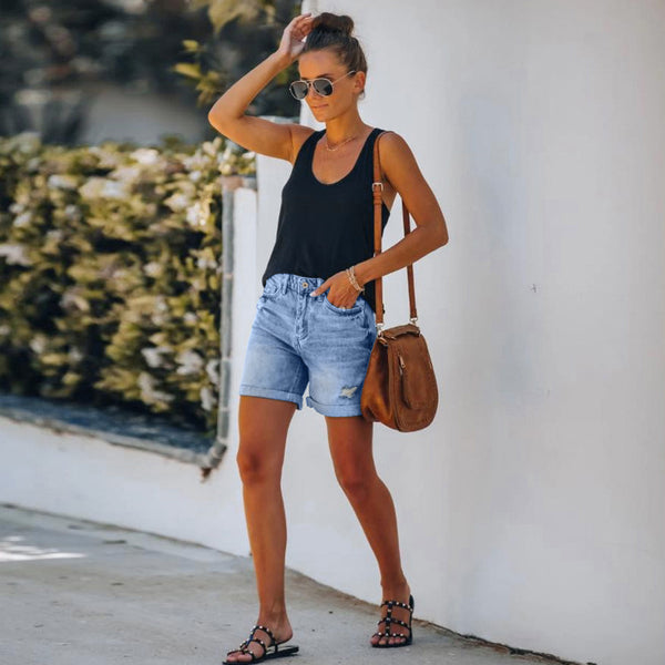 7 new colors, European, American and  large size fringed ripped denim shorts, women's hot pants, women's denim shorts