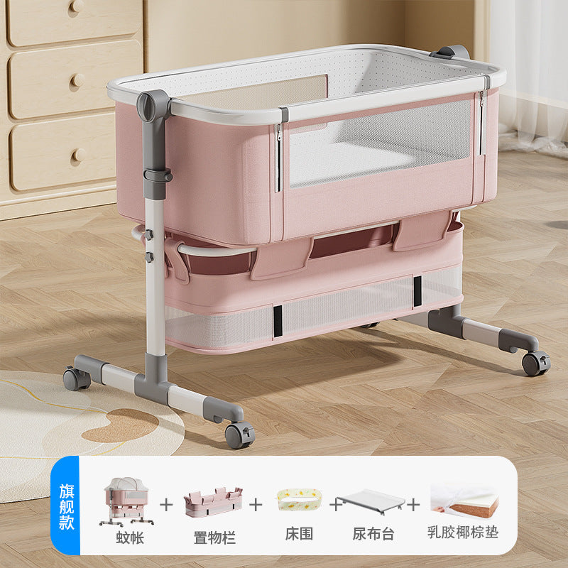 Aluminum alloy baby crib - portable, convertible, multi-functional, foldable, seamless splicing, baby rocking bed