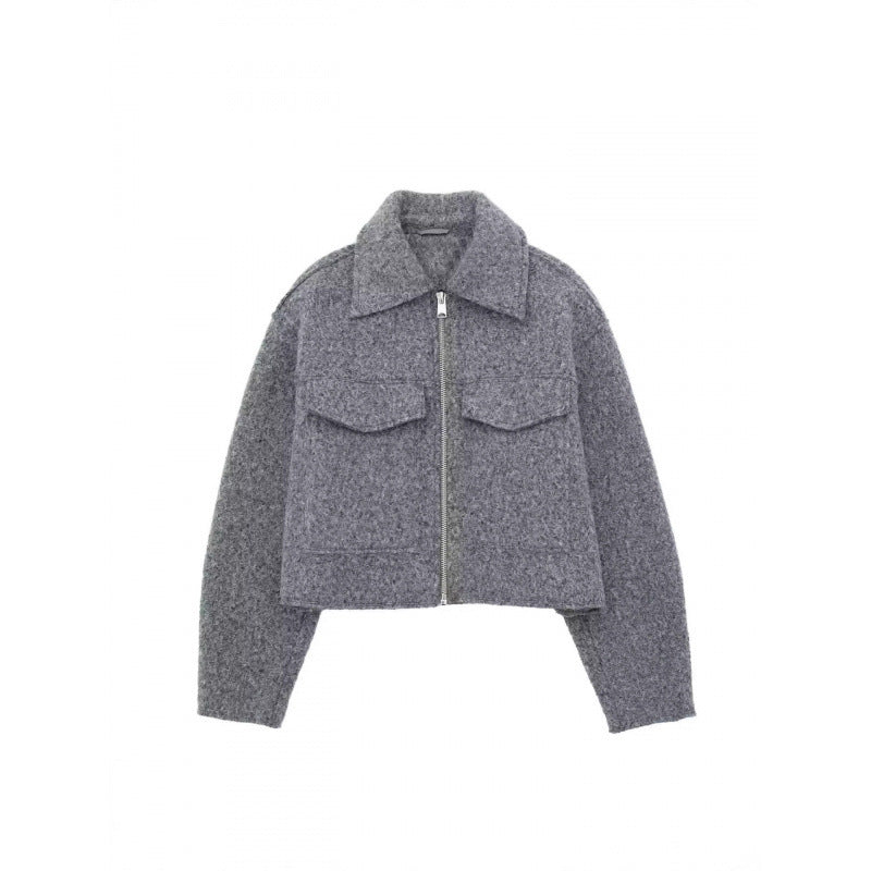 spring/autumn women's designer wool blend jacket: unique streetwear style, relaxed fit, cropped length