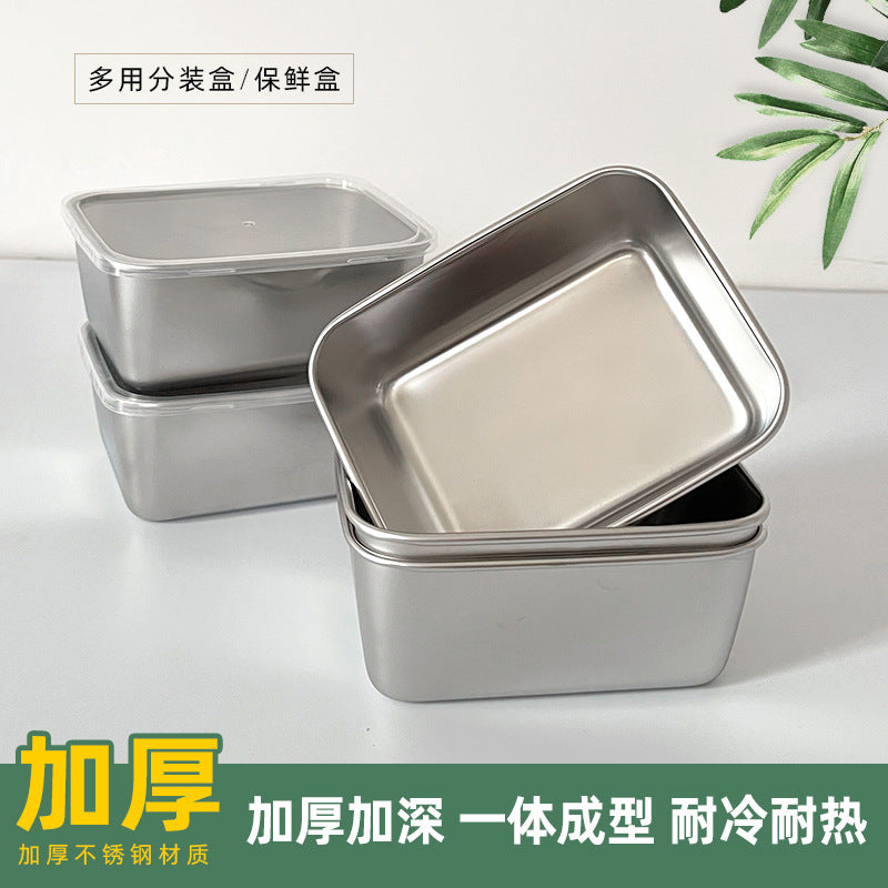 304 stainless steel food storage container - portable picnic lunch box with lid, rectangular multi-purpose box, refrigerator organizer, prep box
