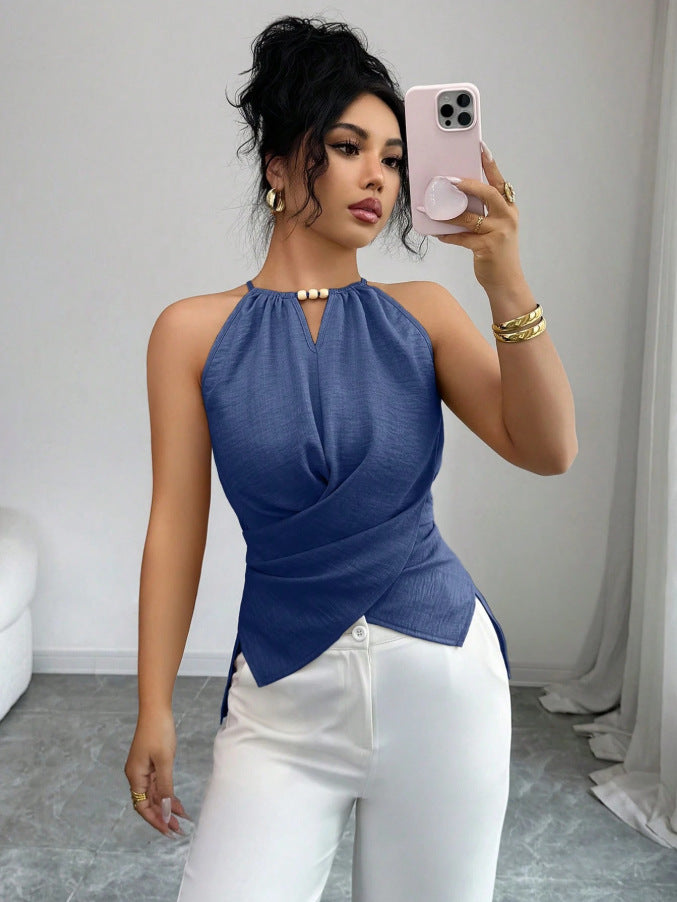 European and american cross-border  summer new arrival: slim-fit, figure-flattering, sexy solid color knitted sleeveless camisole top