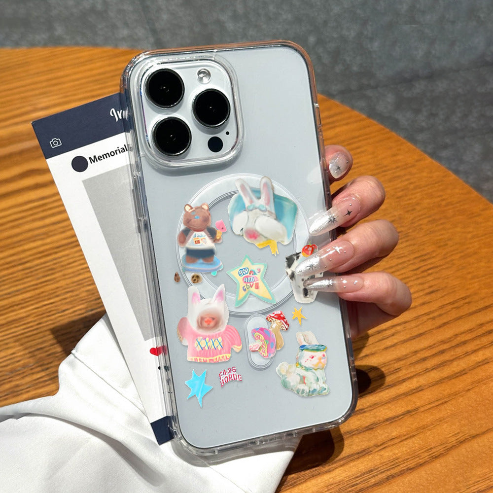 Cute rabbit & bear iphone 17 case, apple 16 magnetic shockproof high-transparency clear 15 soft case 13