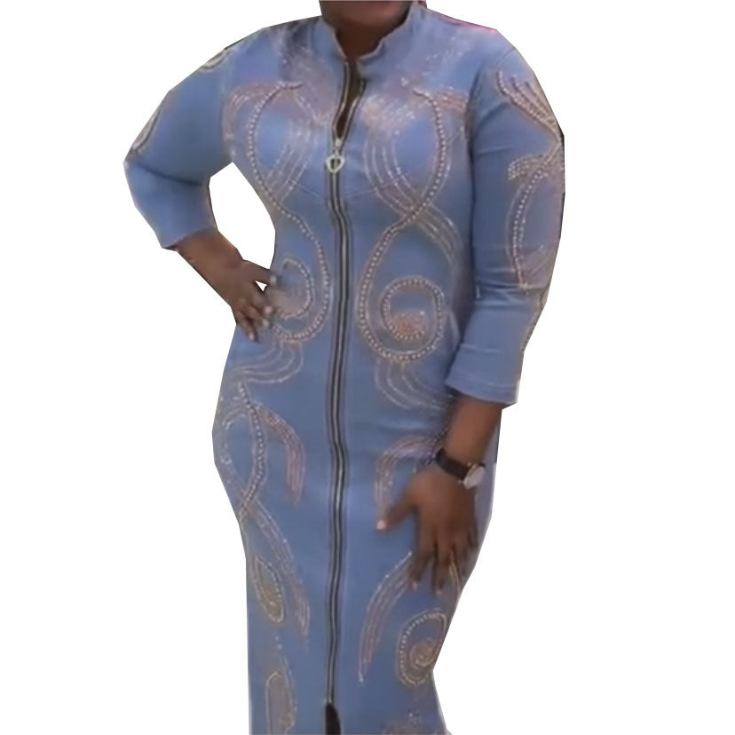 supply manufacturers direct sales african fashionfashion silm elastic denim silm hot diamond beaded long skirt big sale