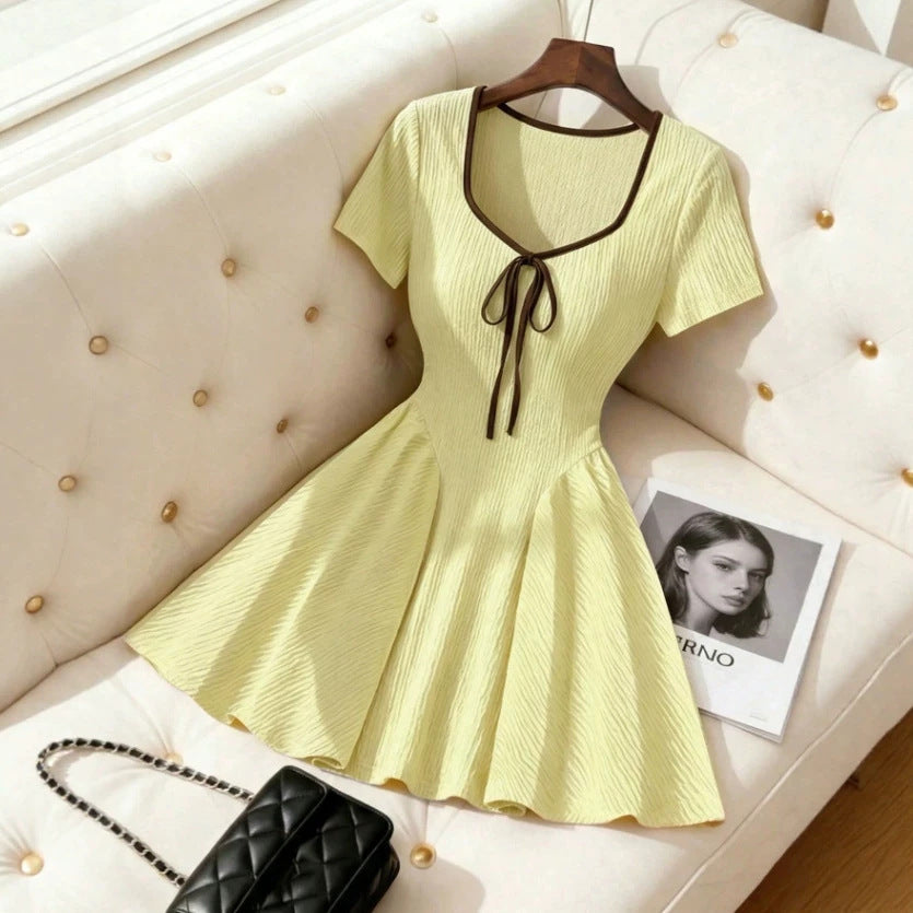 gentle style elegant mini dress summer new plus size french lace patchwork design knitted dress for women