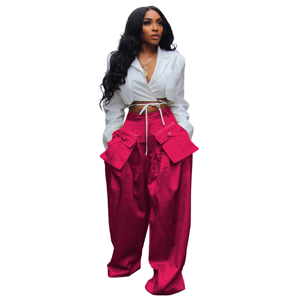 spring/summer new fashion women's casual wide-leg pants with detachable 3d pockets - instagram style