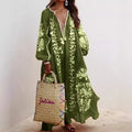 fashion  women's fashionlooselong sleevestie backv neckprinting large swing dress women's dress