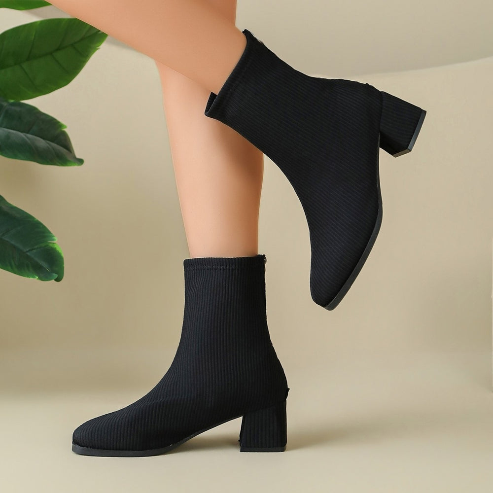 plus sizefashion slim boots women's mid heel short boots knittingspring & fall single boots pointed thick heel women's single boots