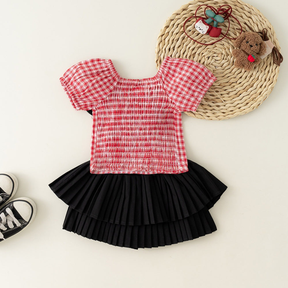 Girls' summer outfit  new style kids short-sleeve t-shirt pleated skirt two-piece set baby girl skirt pants chic cross-border
