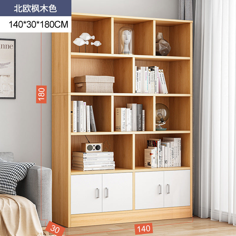 Simple bookshelf floor-to-ceiling against the wall, living room shelf layered storage rack, storage cabinet integrated, simple household bookcase