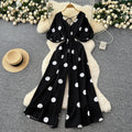 Fashion style polka dot puff sleeve jumpsuit women's summerv neck waist loose wide leg fried street elegant royal sister pants