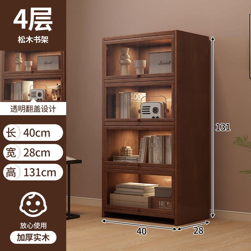 Retro American floor-to-ceiling bookcase Solid wood small cabinet Locker Living room storage Display cabinet Integrated dust rack