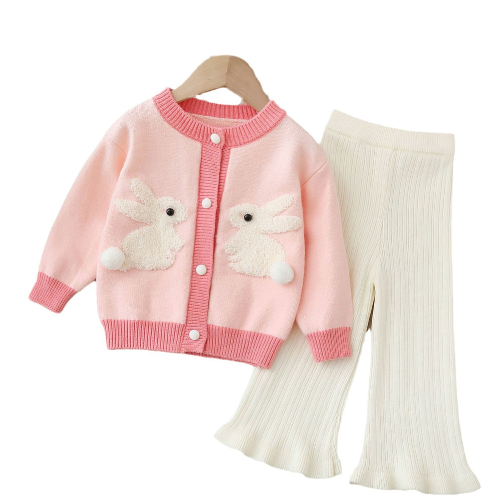 Girls' knitted cardigan sweater set -  autumn/winter new collection - cartoon rabbit design, perfect for little girls